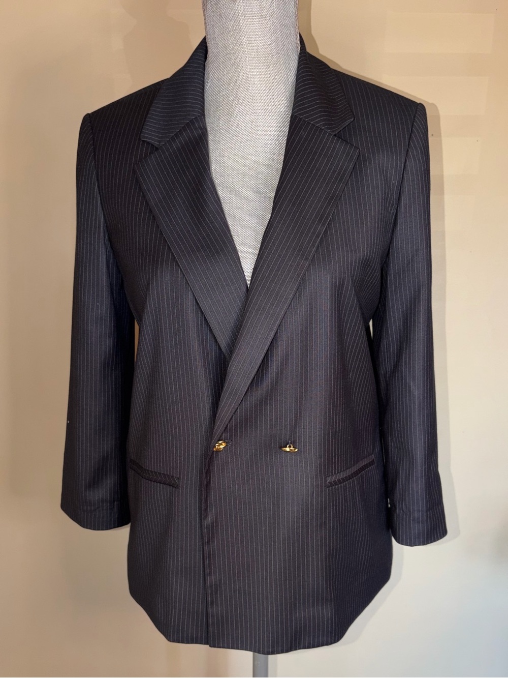 RACHEL Rachel Roy Black Pinstripe Double-Breasted Blazer